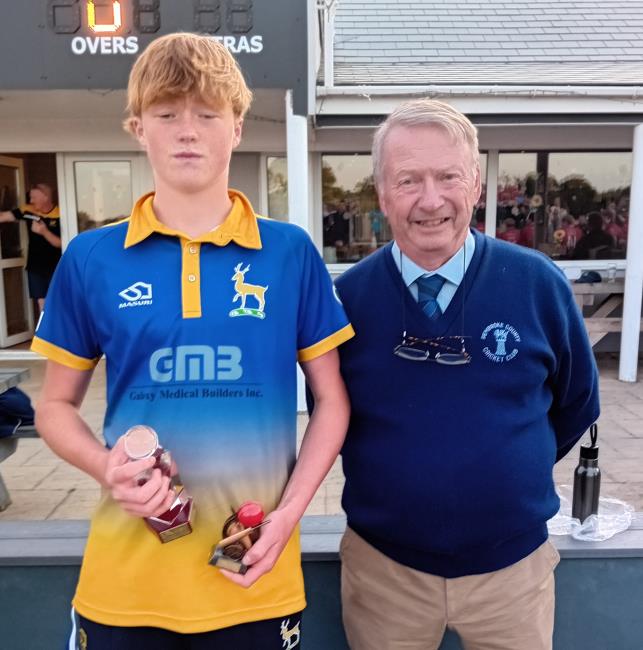Man of the match - Morgan Price-Richards with league secretary Steve Blowes